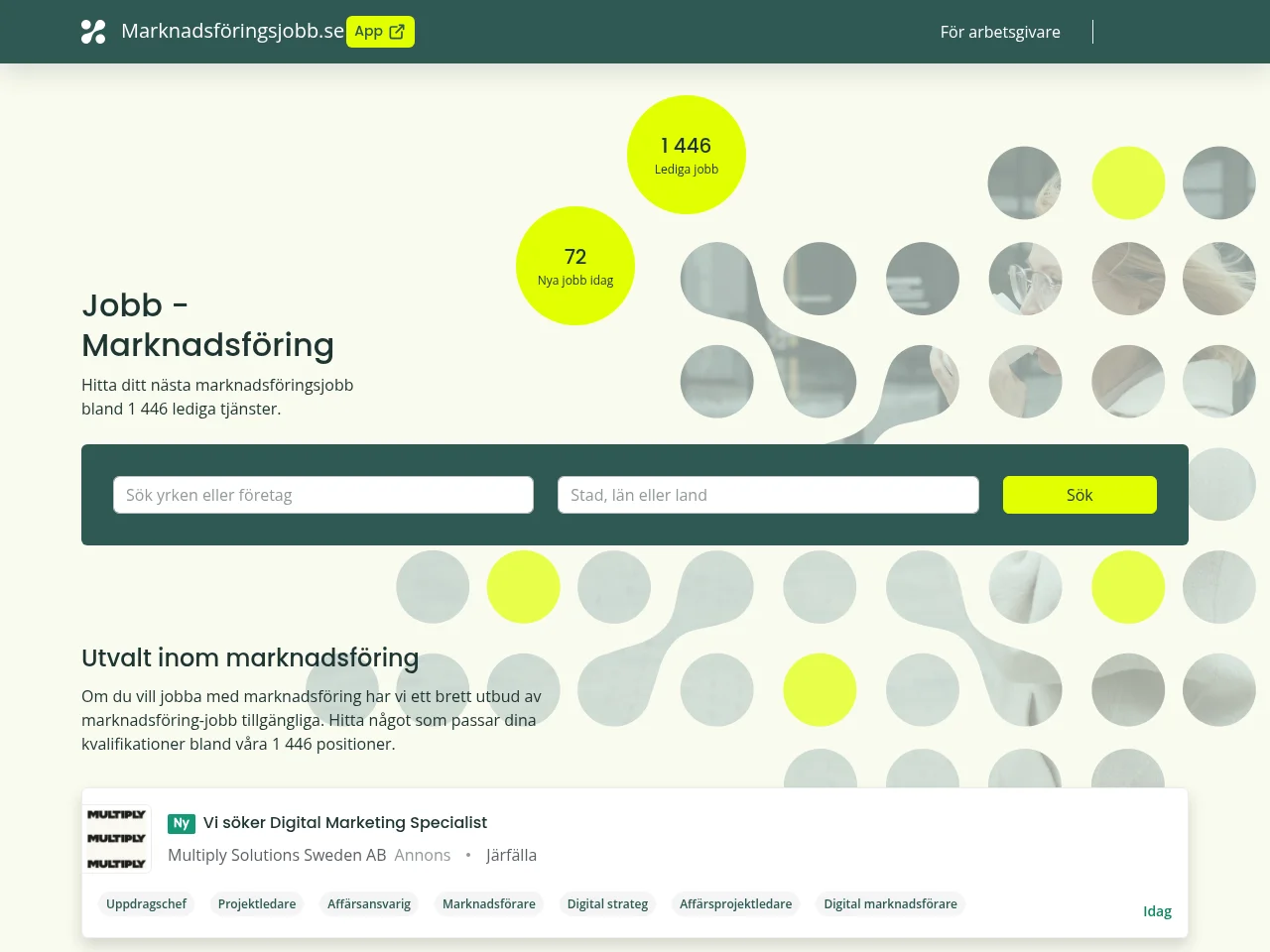 Marknadsföringsjobb.se screenshot Marknadsföringsjobb.se job board platform screenshot showing job search interface
