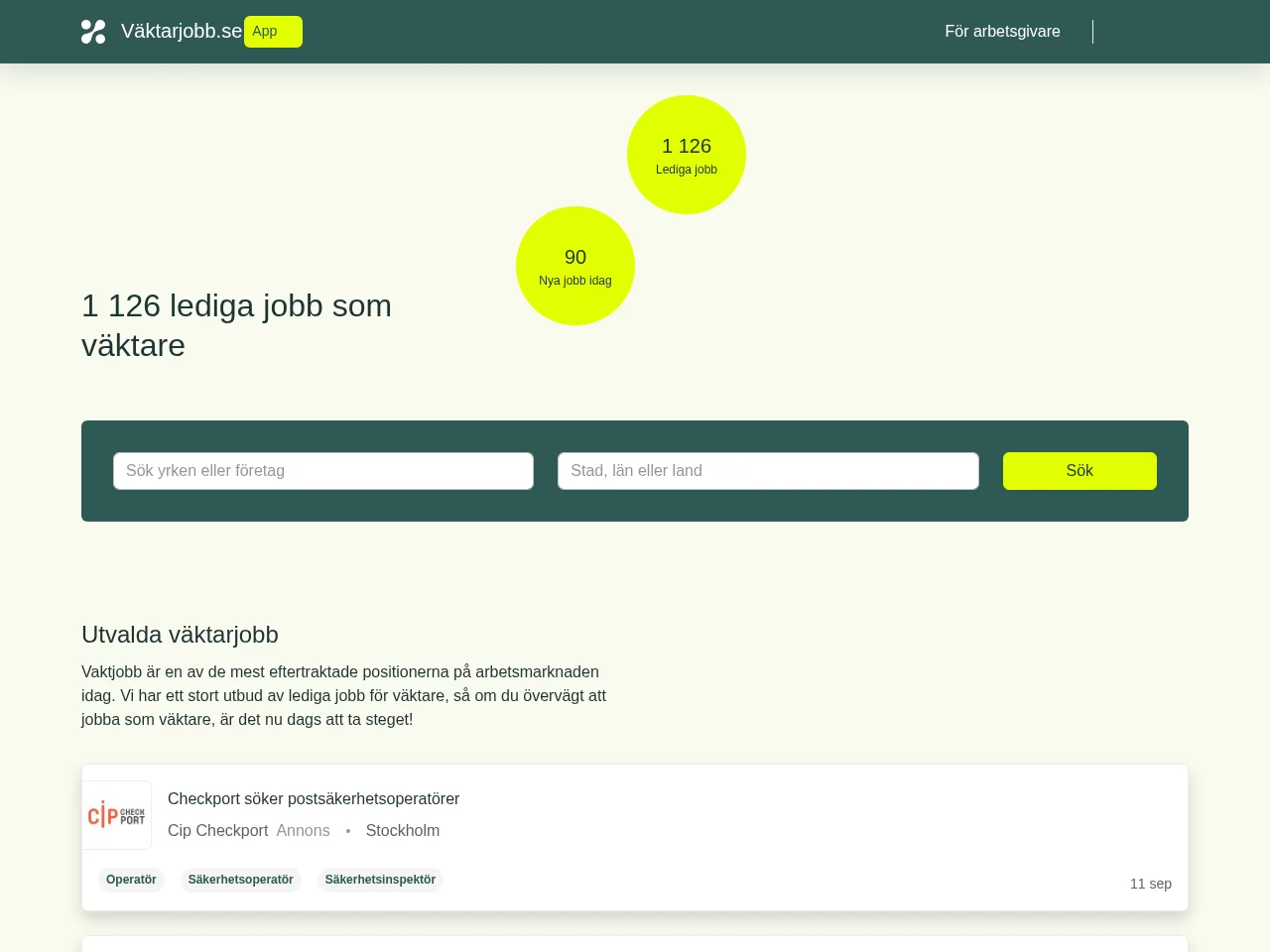 väktarjobb.se screenshot väktarjobb.se job board platform screenshot showing job search interface