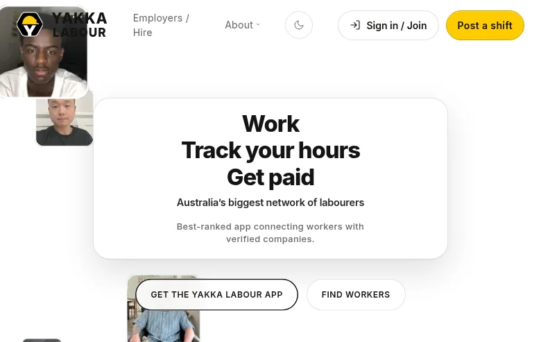 Yakka Labour job board platform screenshot showing job search interface