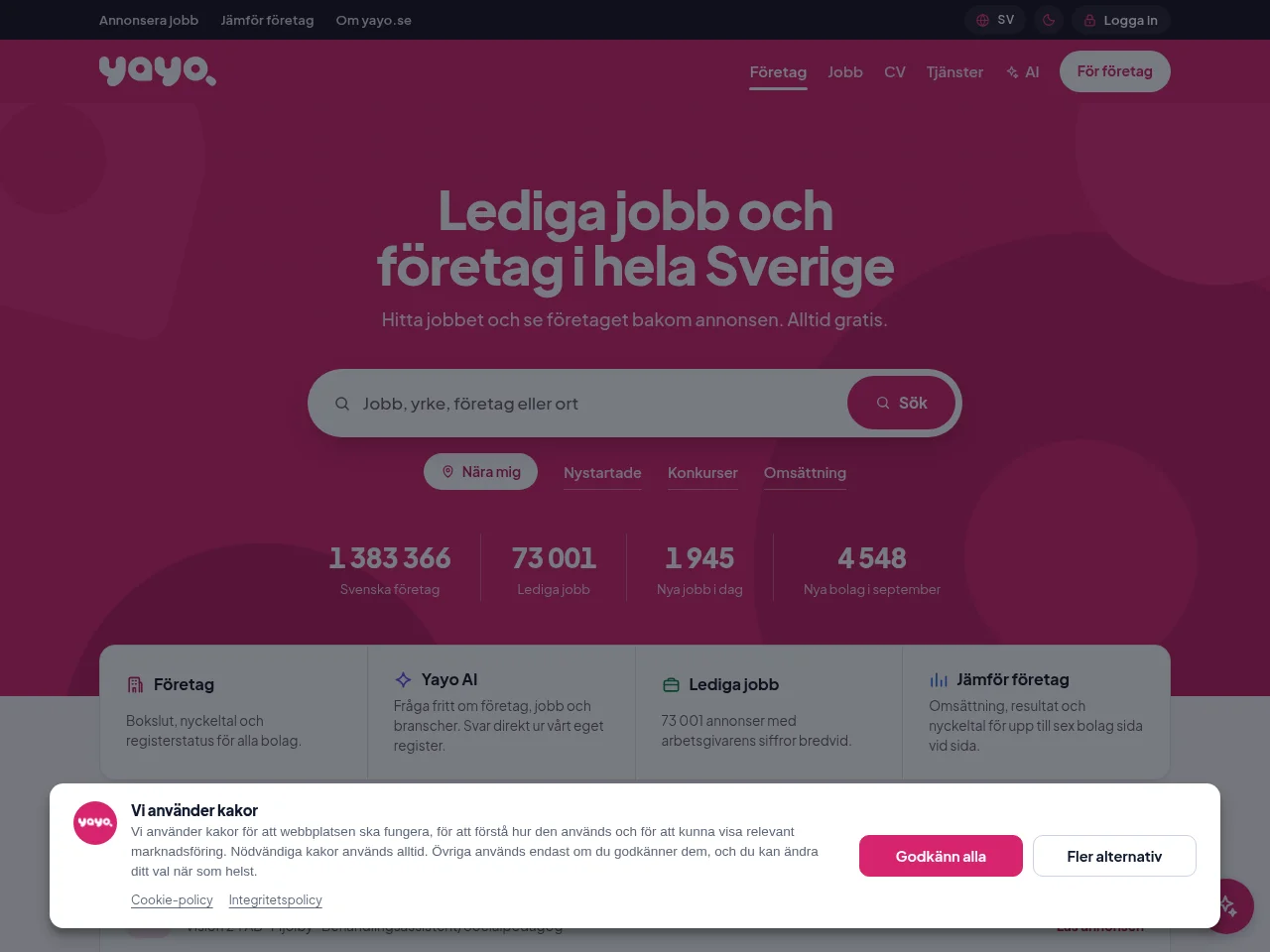 Yayo.se job board platform screenshot showing job search interface