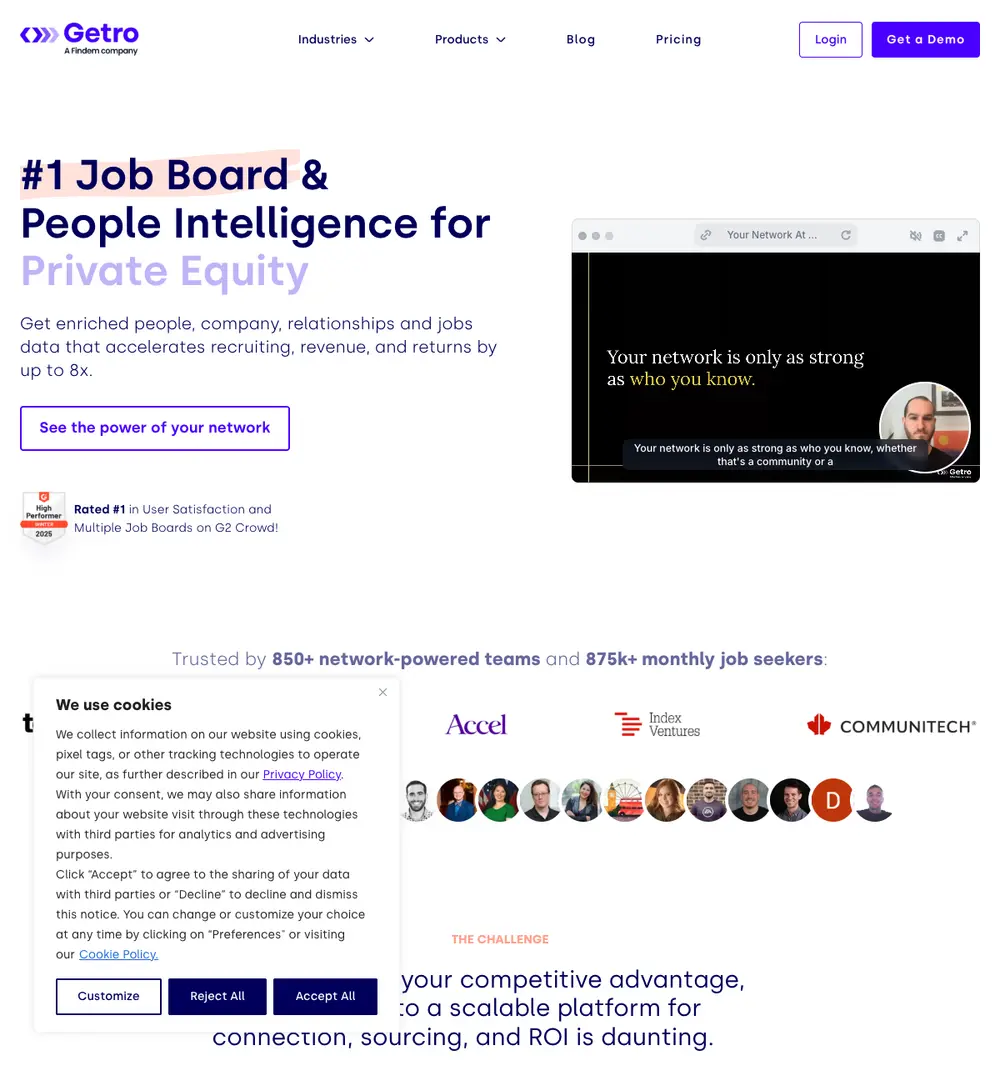 Getro job board platform screenshot showing job search interface