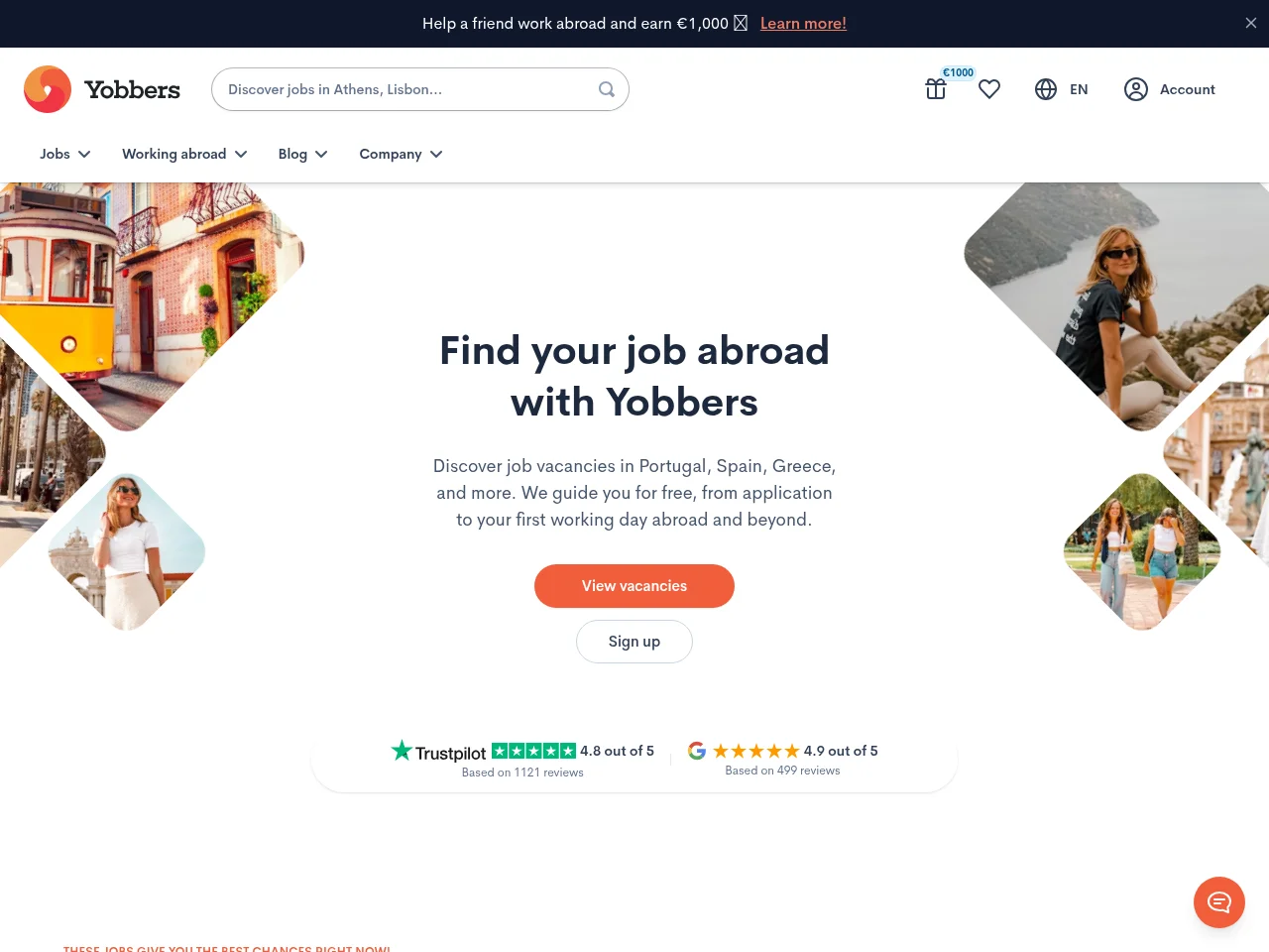 Yobbers job board platform screenshot showing job search interface