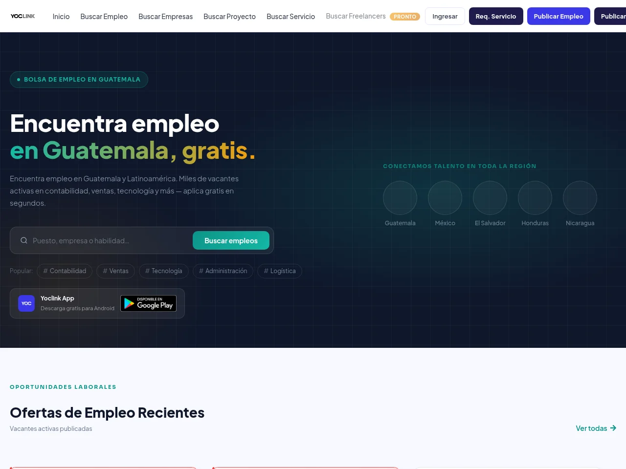 Yoclink.ai job board platform screenshot showing job search interface