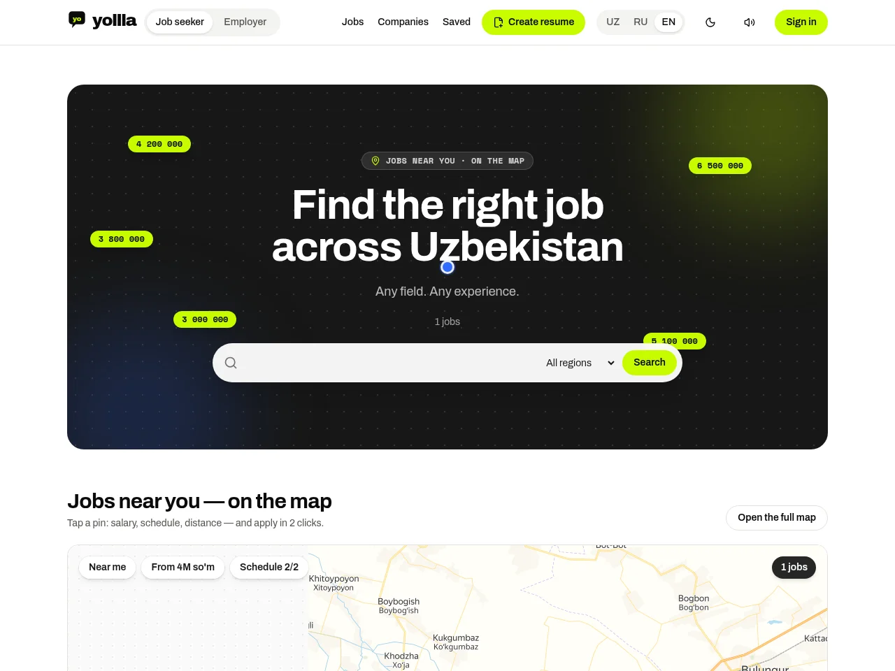 Yollla screenshot Yollla job board platform screenshot showing job search interface