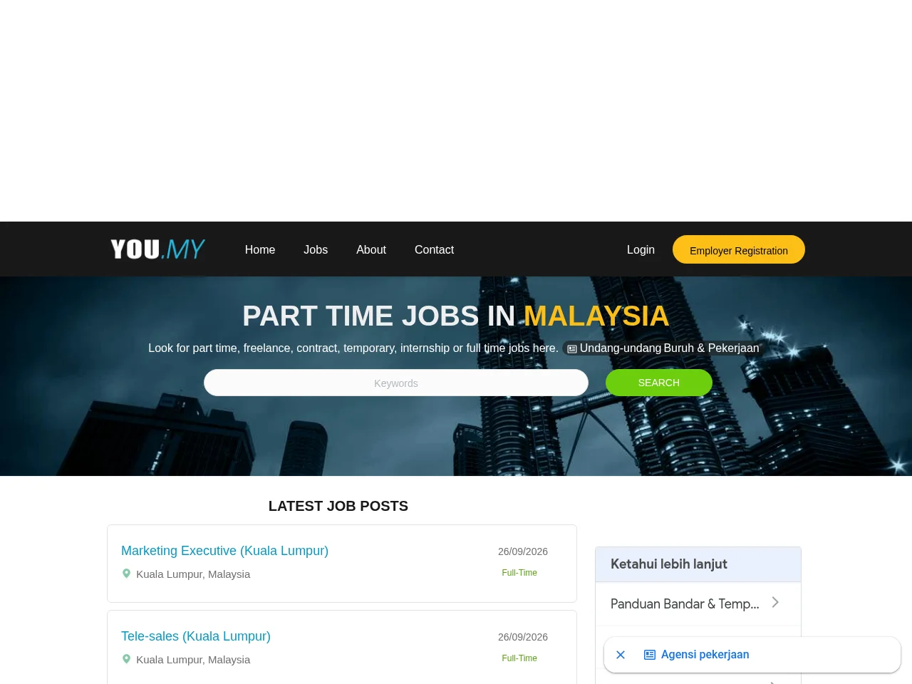 you.my job board platform screenshot showing job search interface