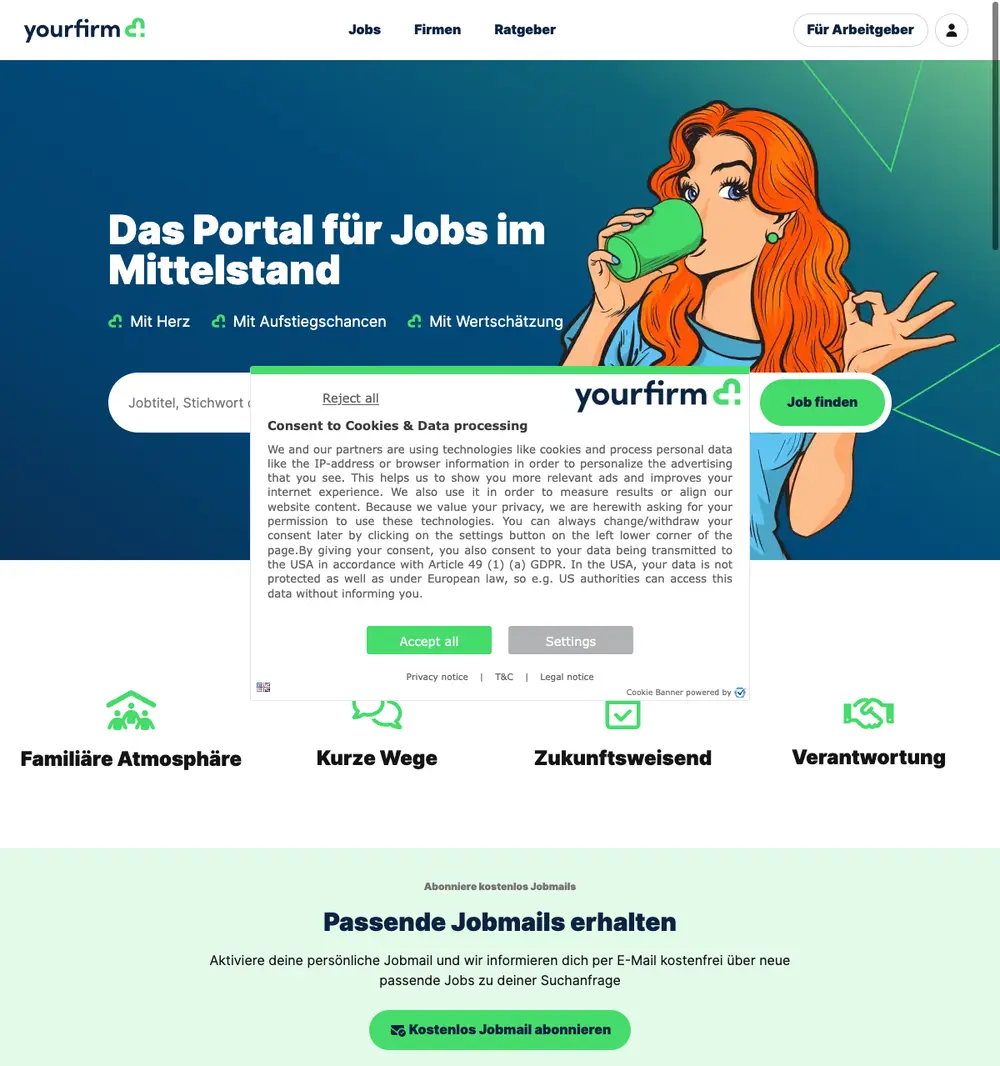 Yourfirm job board platform screenshot showing job search interface