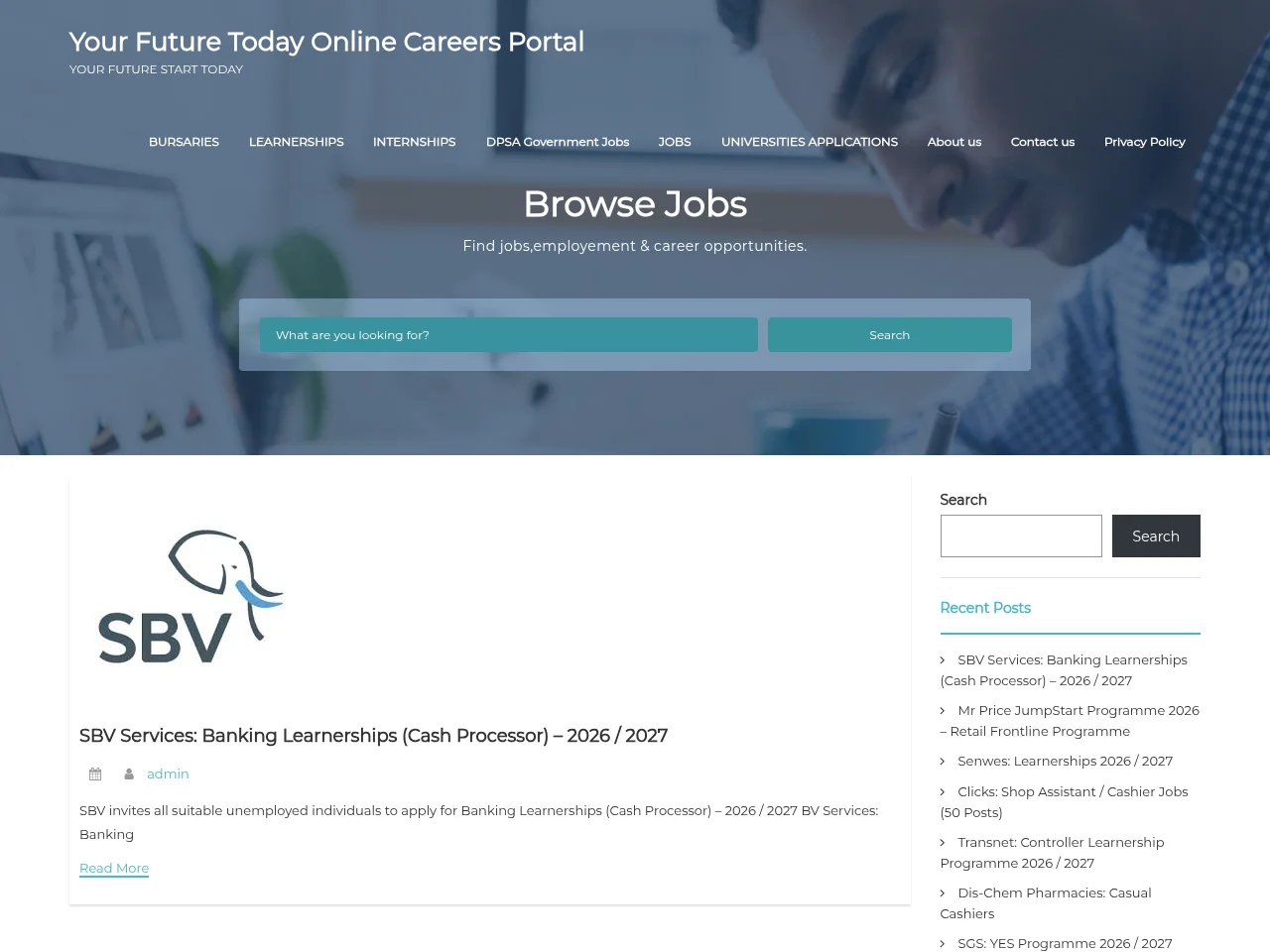 Your Future Today Online Careers Portal screenshot Your Future Today Online Careers Portal job board platform screenshot showing job search interface