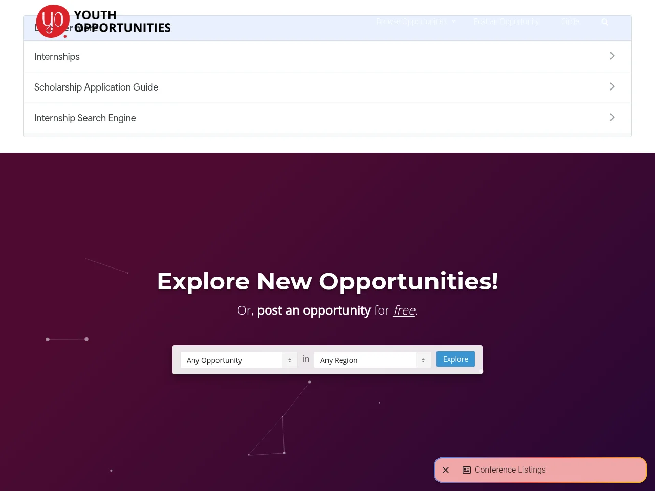 Youth Opportunities screenshot Youth Opportunities job board platform screenshot showing job search interface