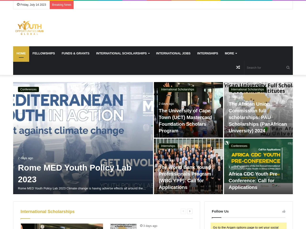 Youth Opportunities Hub job board platform screenshot showing job search interface