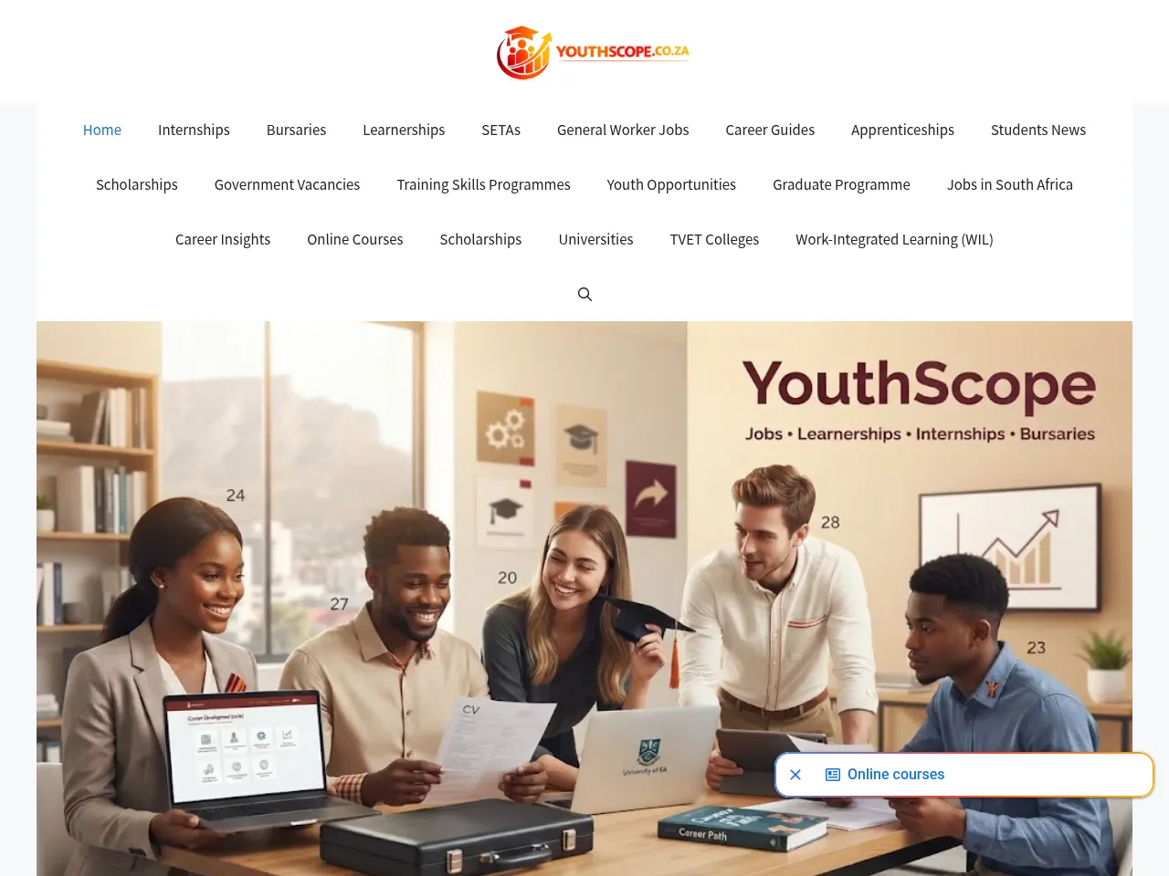 YouthScope job board platform screenshot showing job search interface