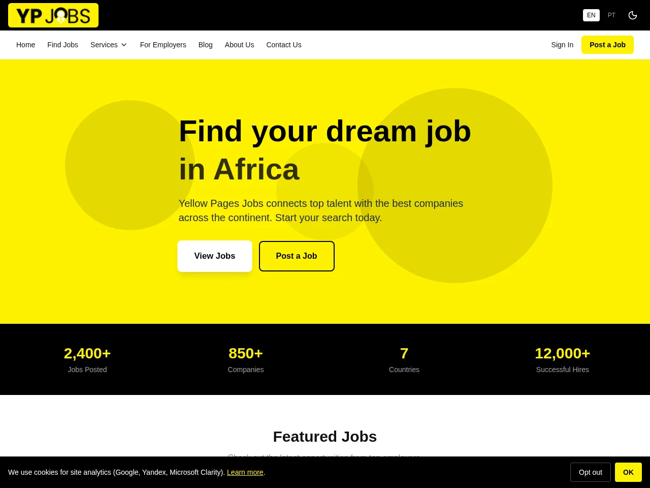 YP Jobs job board platform screenshot showing job search interface