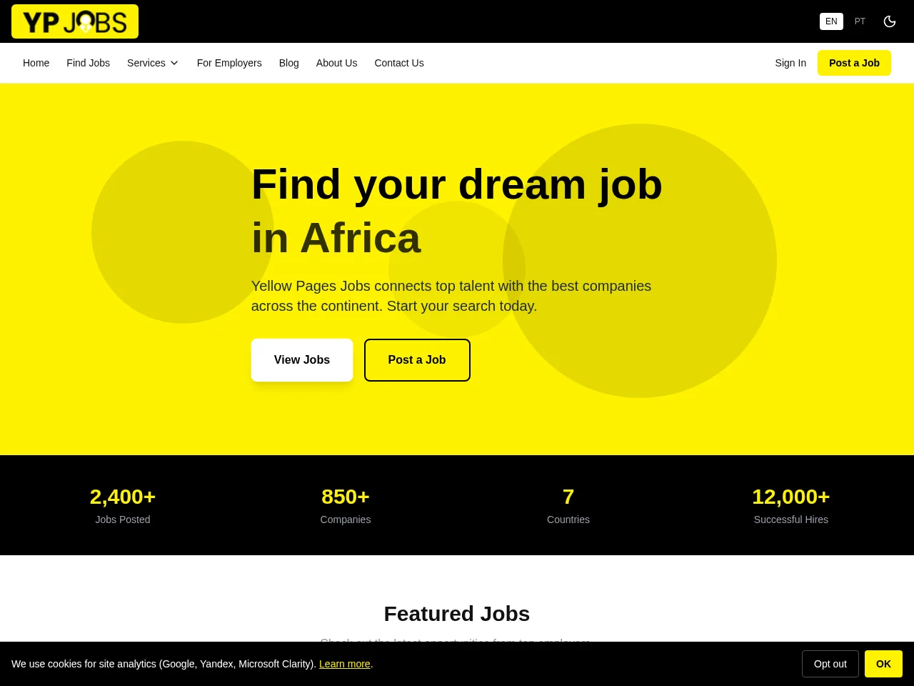 YP Jobs job board platform screenshot showing job search interface