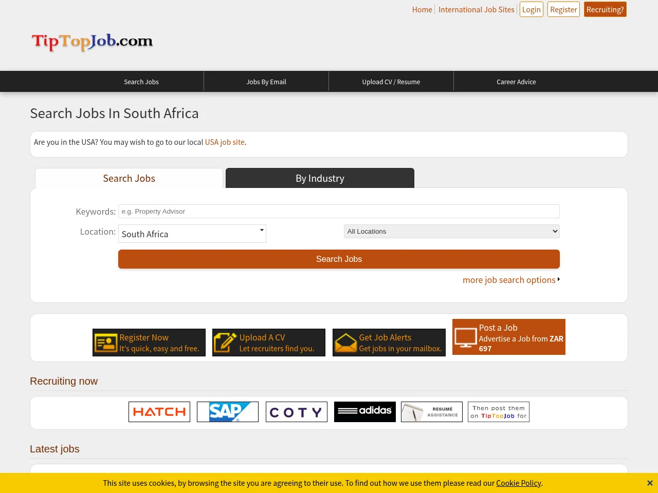 TipTopJob screenshot TipTopJob job board platform screenshot showing job search interface