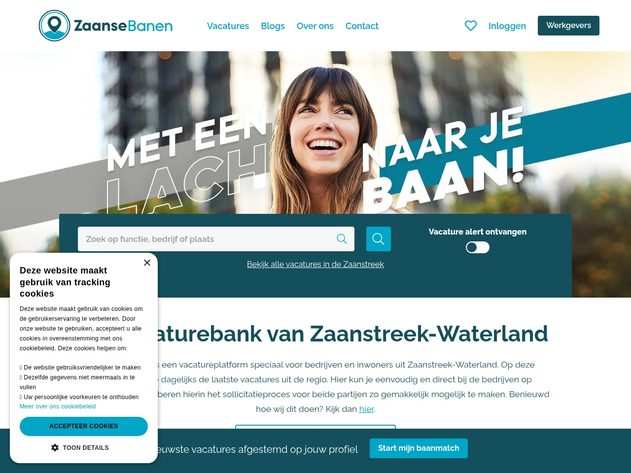 ZaanseBanen job board platform screenshot showing job search interface
