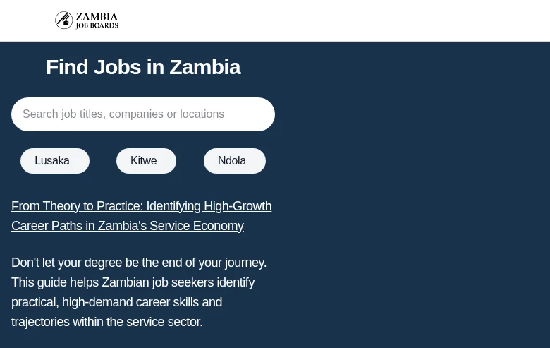 Zambia Job Boards screenshot Zambia Job Boards job board platform screenshot showing job search interface