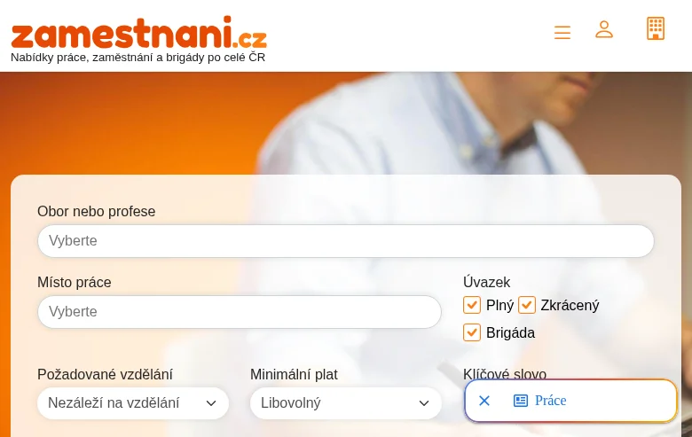 Zamestnani.cz screenshot Zamestnani.cz job board platform screenshot showing job search interface
