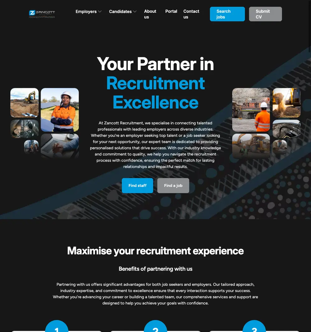 Zancott Recruitment job board platform screenshot showing job search interface