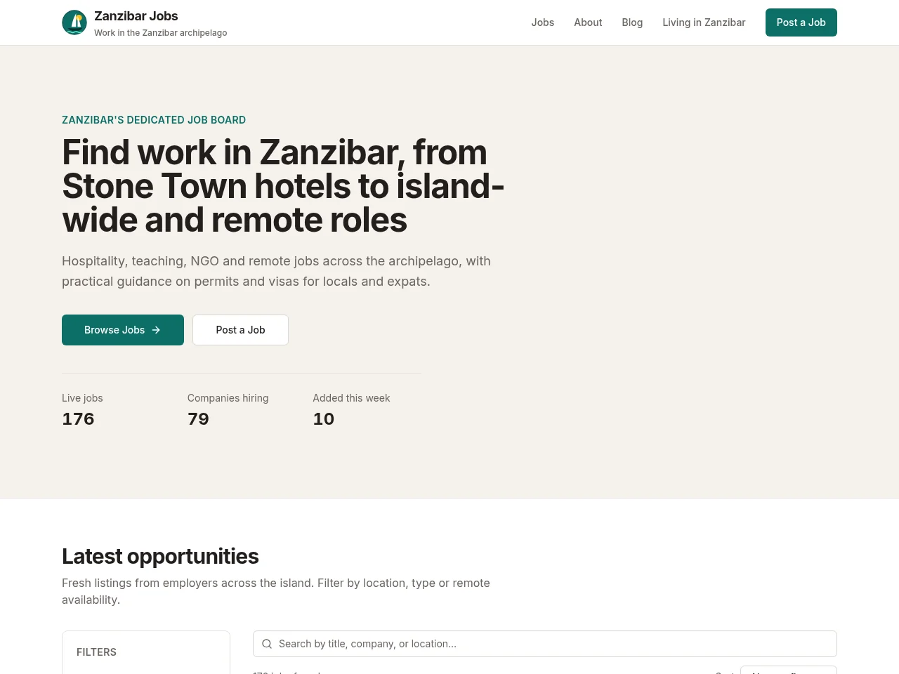 Zanzibar Jobs screenshot Zanzibar Jobs job board platform screenshot showing job search interface