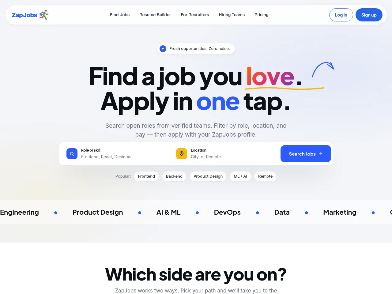 ZapJobs job board platform screenshot showing job search interface