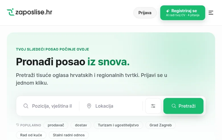 Zaposlise.hr screenshot Zaposlise.hr job board platform screenshot showing job search interface