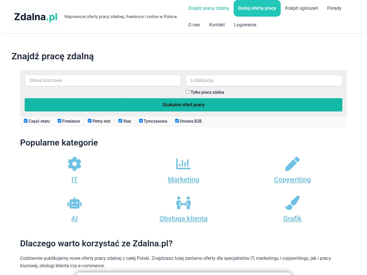 Zdalna Polska screenshot Zdalna Polska job board platform screenshot showing job search interface