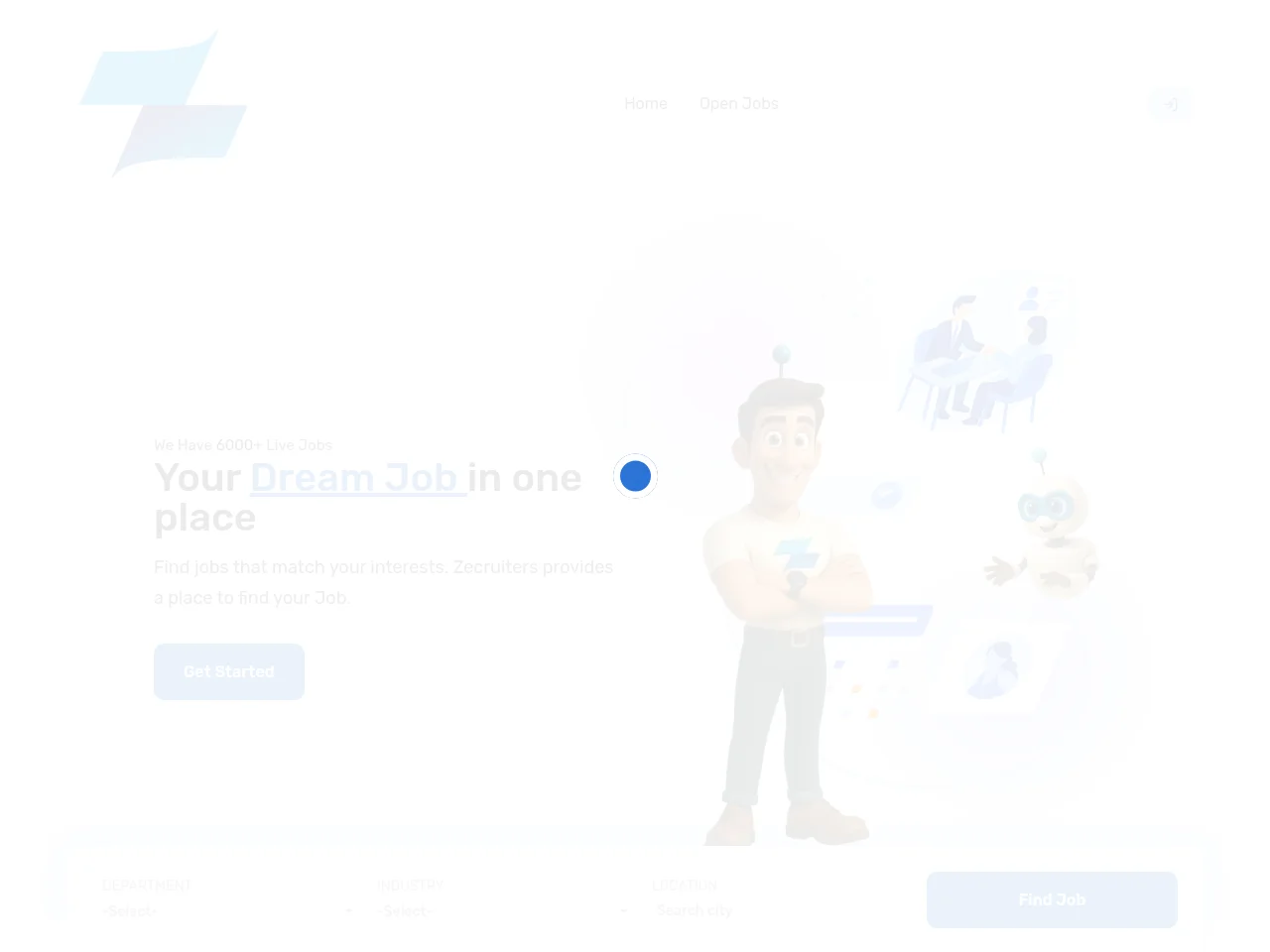 Zecruiters job board platform screenshot showing job search interface