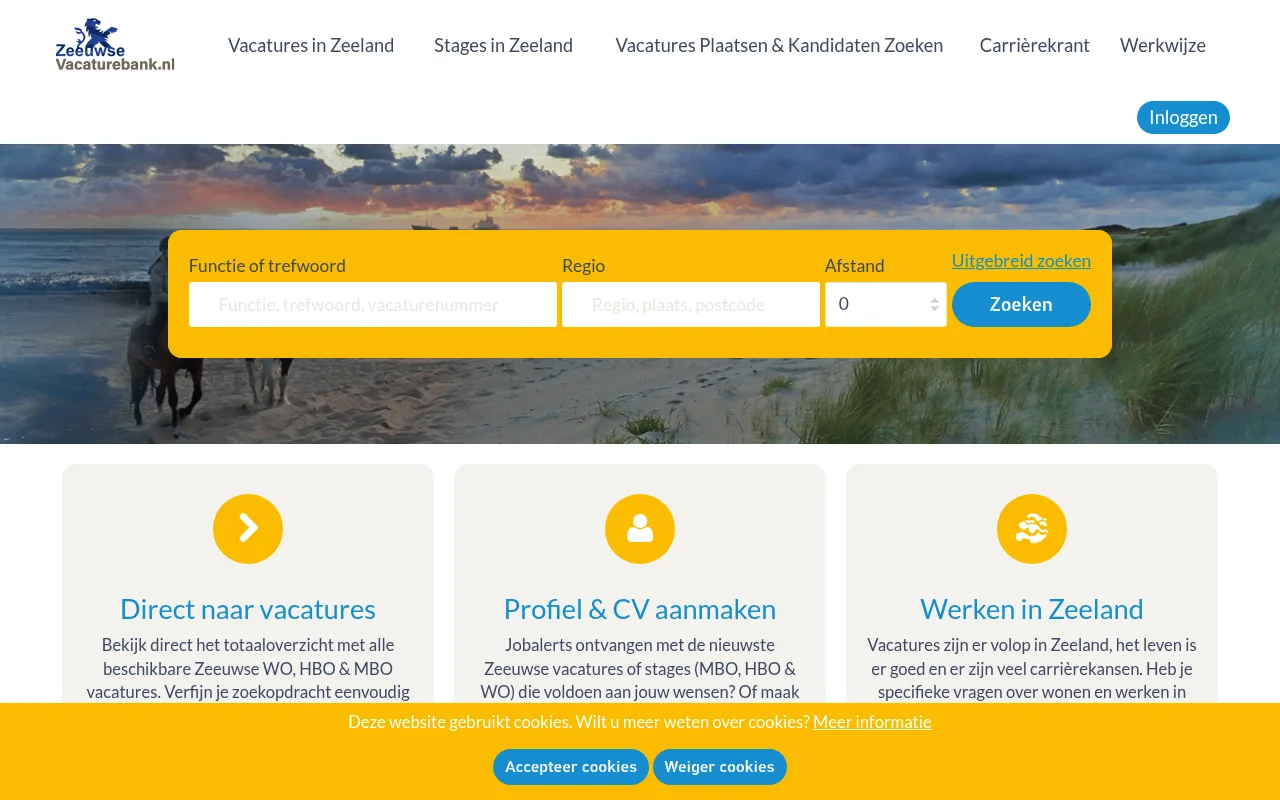 ZeeuwseVacaturebank job board platform screenshot showing job search interface
