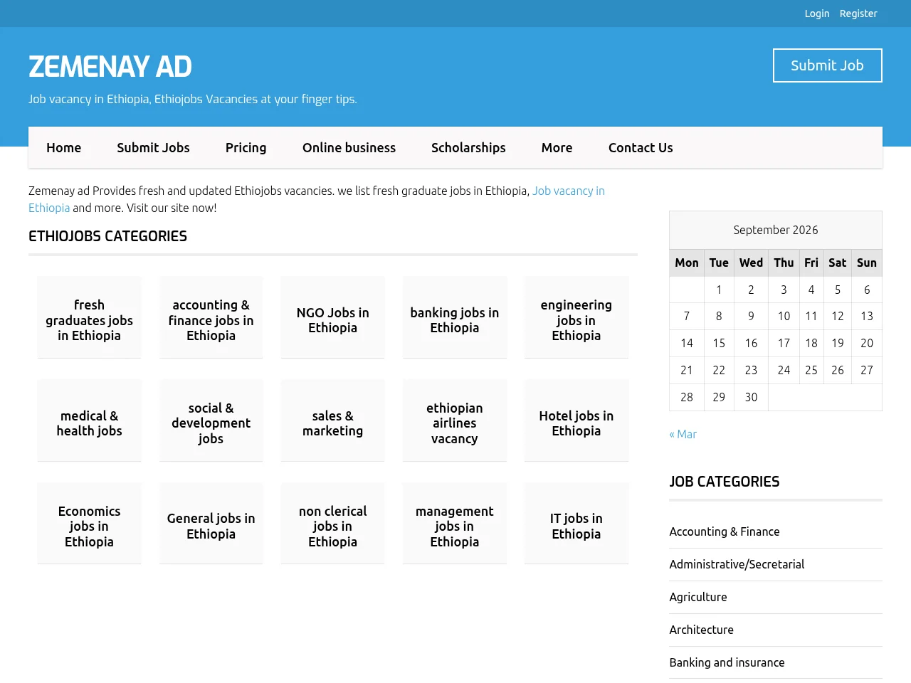 Zemenay ad screenshot Zemenay ad job board platform screenshot showing job search interface