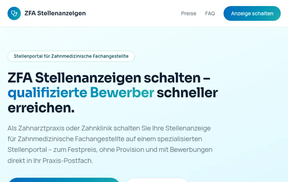 ZFA-Jobbörse.de job board platform screenshot showing job search interface