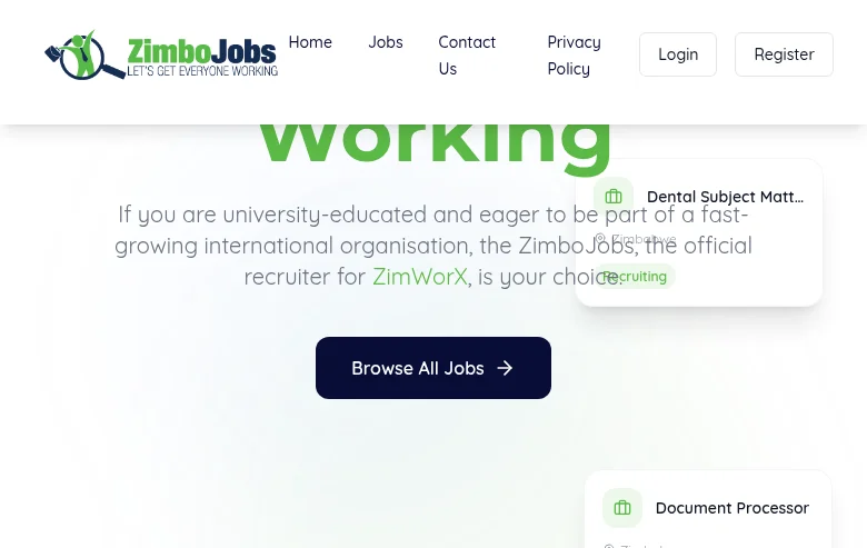 ZimboJobs screenshot ZimboJobs job board platform screenshot showing job search interface