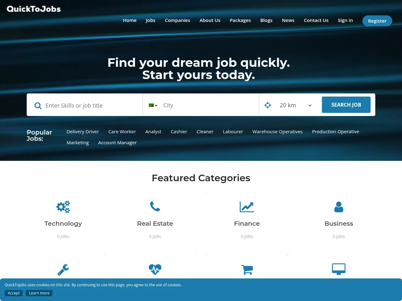 QuickToJobs Zambia screenshot QuickToJobs Zambia job board platform screenshot showing job search interface