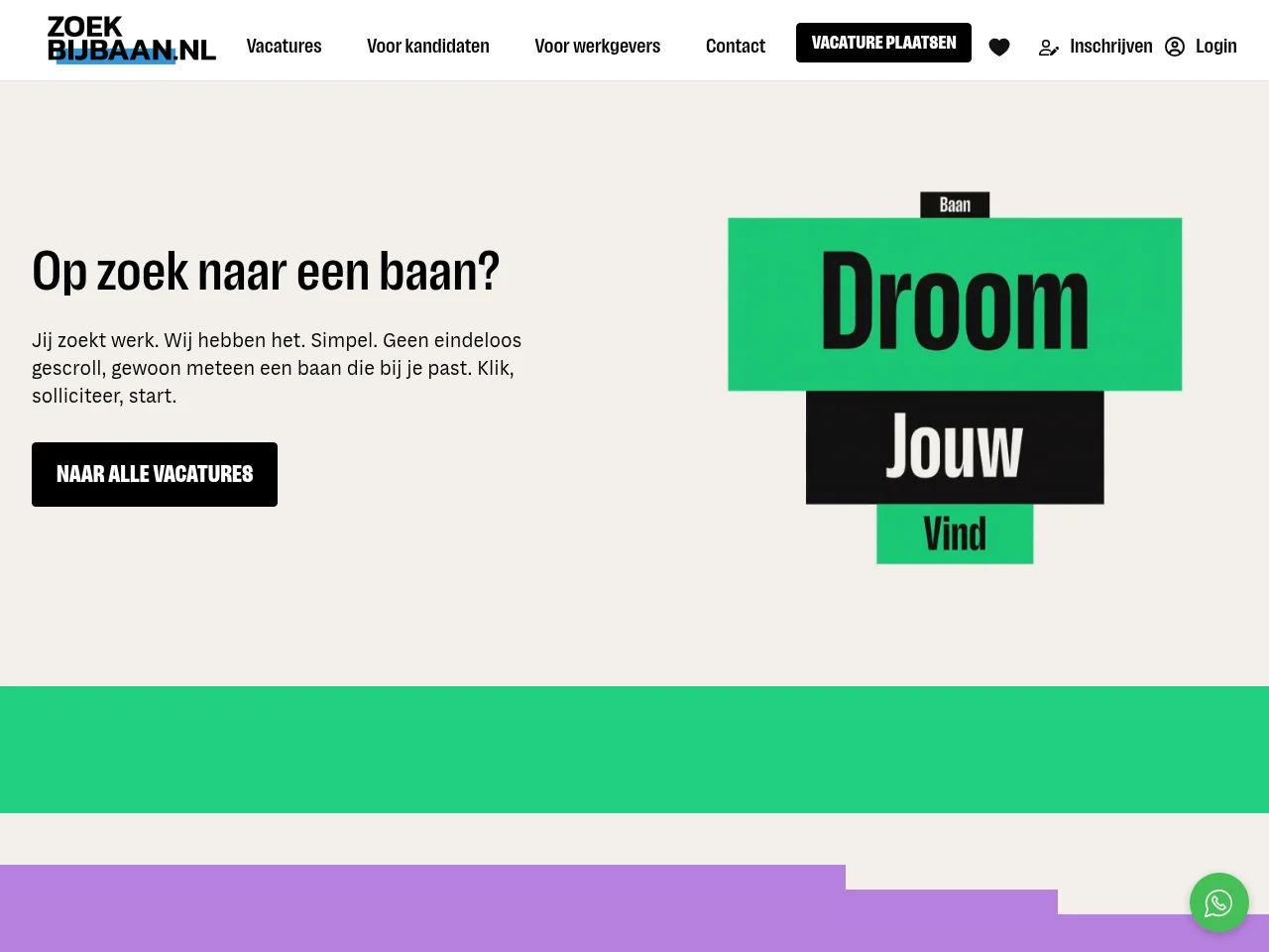 Zoekbijbaan.nl job board platform screenshot showing job search interface