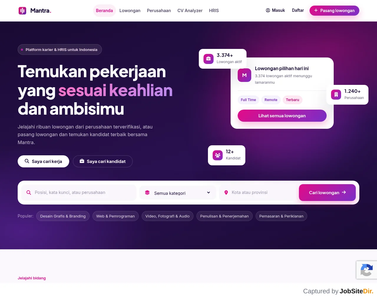 Mantra website screenshot