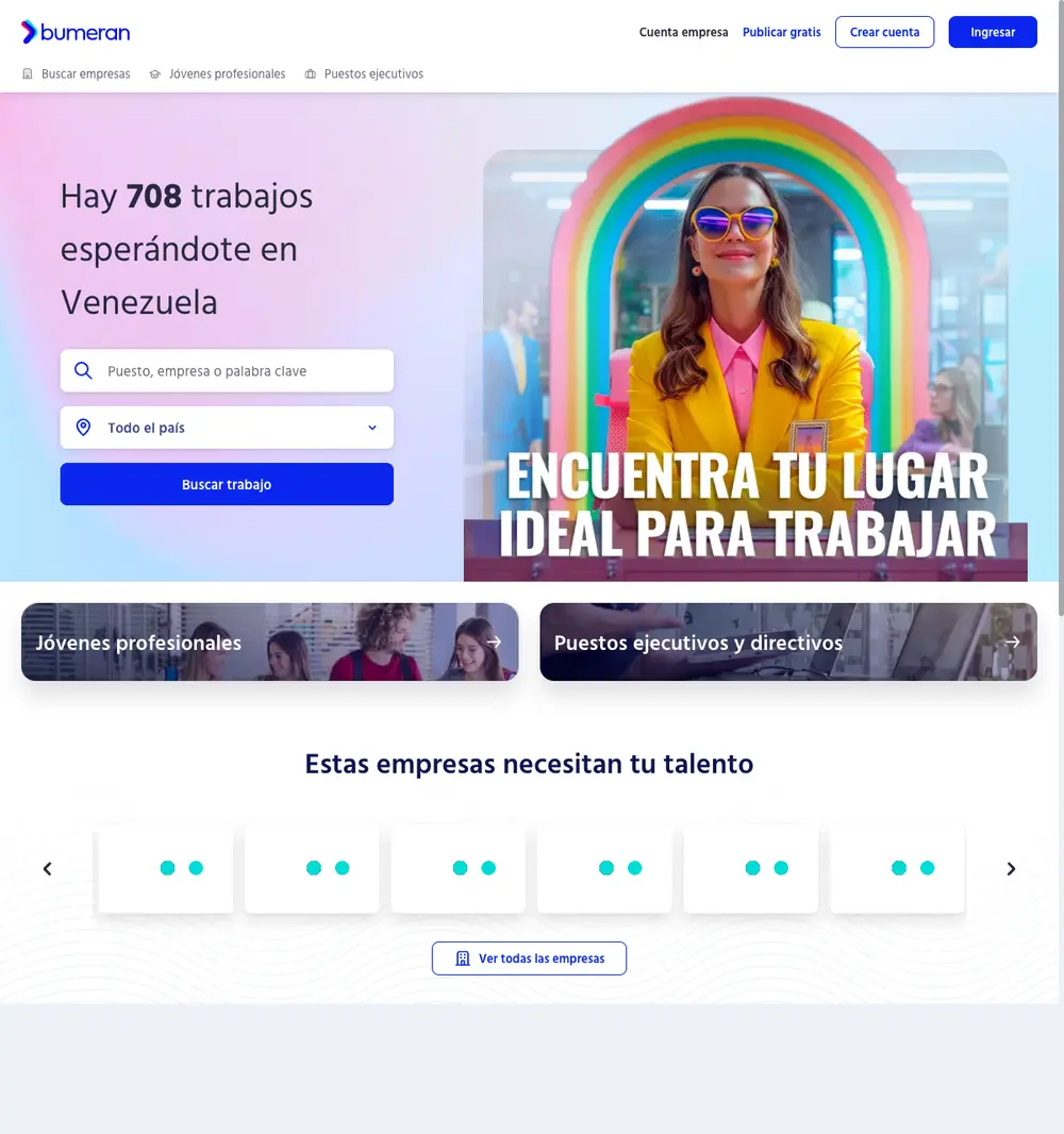 Bumeran Venezuela job board platform screenshot showing job search interface