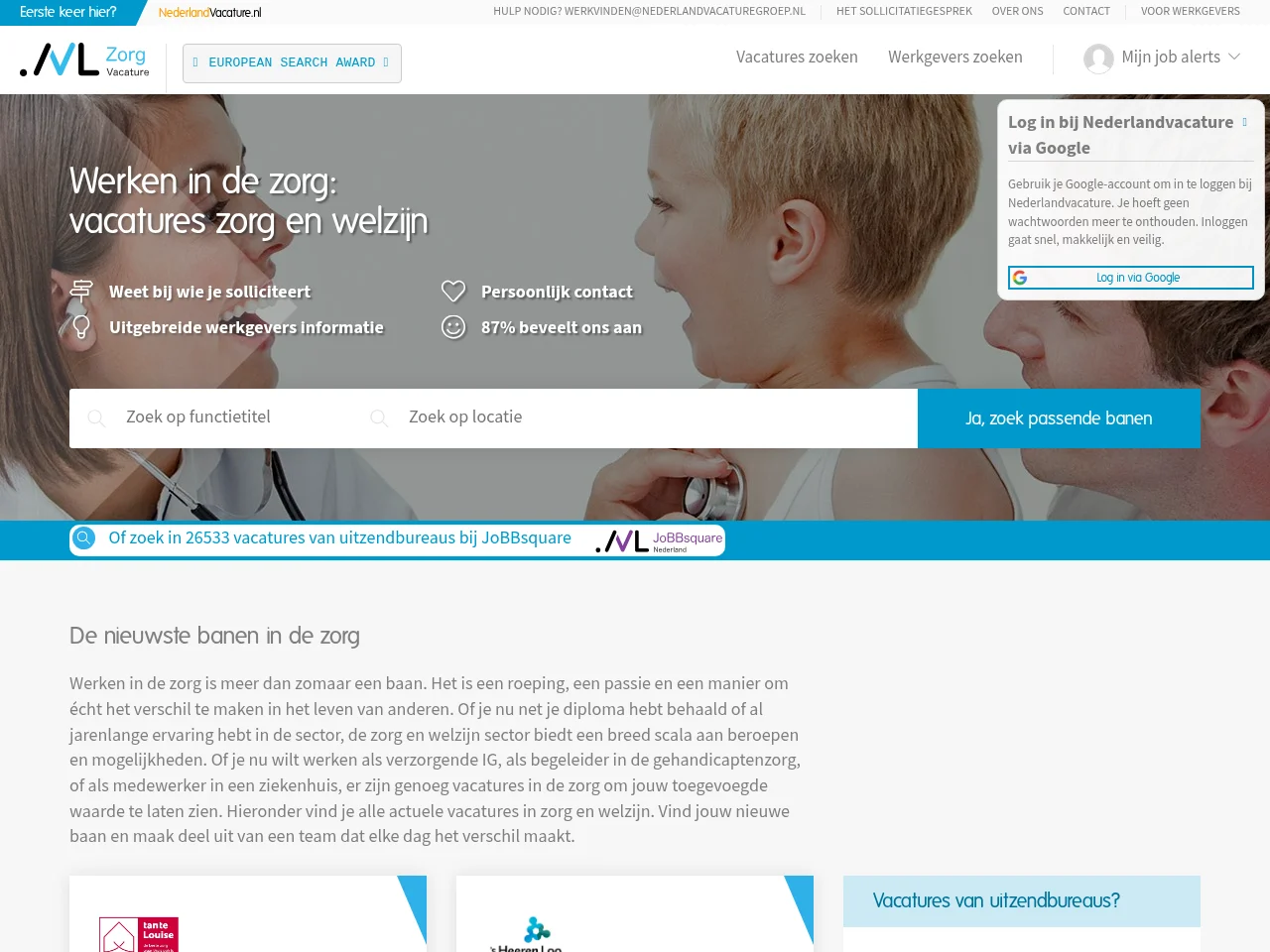 Nederlandvacature Zorg screenshot Nederlandvacature Zorg job board platform screenshot showing job search interface