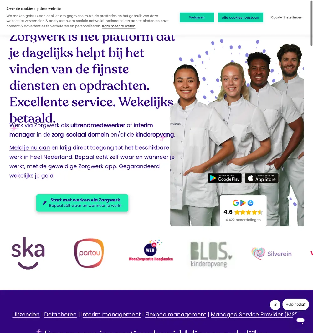 Zorgwerk job board platform screenshot showing job search interface